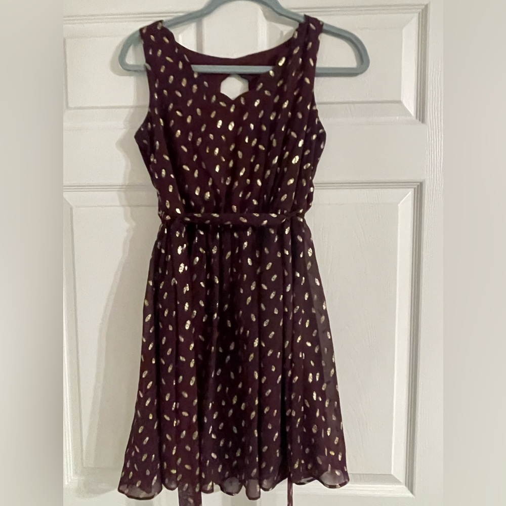 By and By: Purple and Gold Dress with Keyhole Back